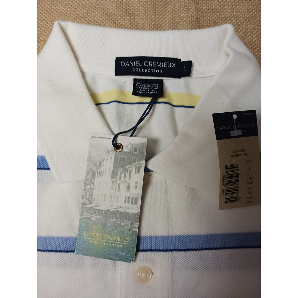 Daniel Cremieux NWT White, Yellow, Blue Stripe Polo Sz L